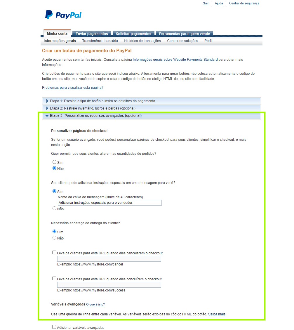 Como criar uma página simples para vender online com PayPal - Passo #7, Etapa 3