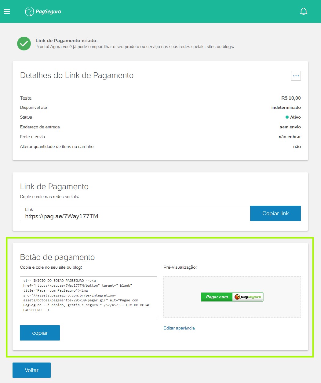 Como criar uma página simples para vender algo online com PagSeguro - Passo #8